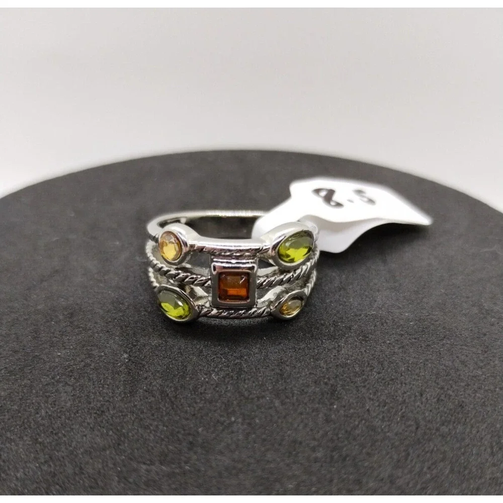 Silver Tone Ring - 8.5 Women's - Multicolor Glass Stones